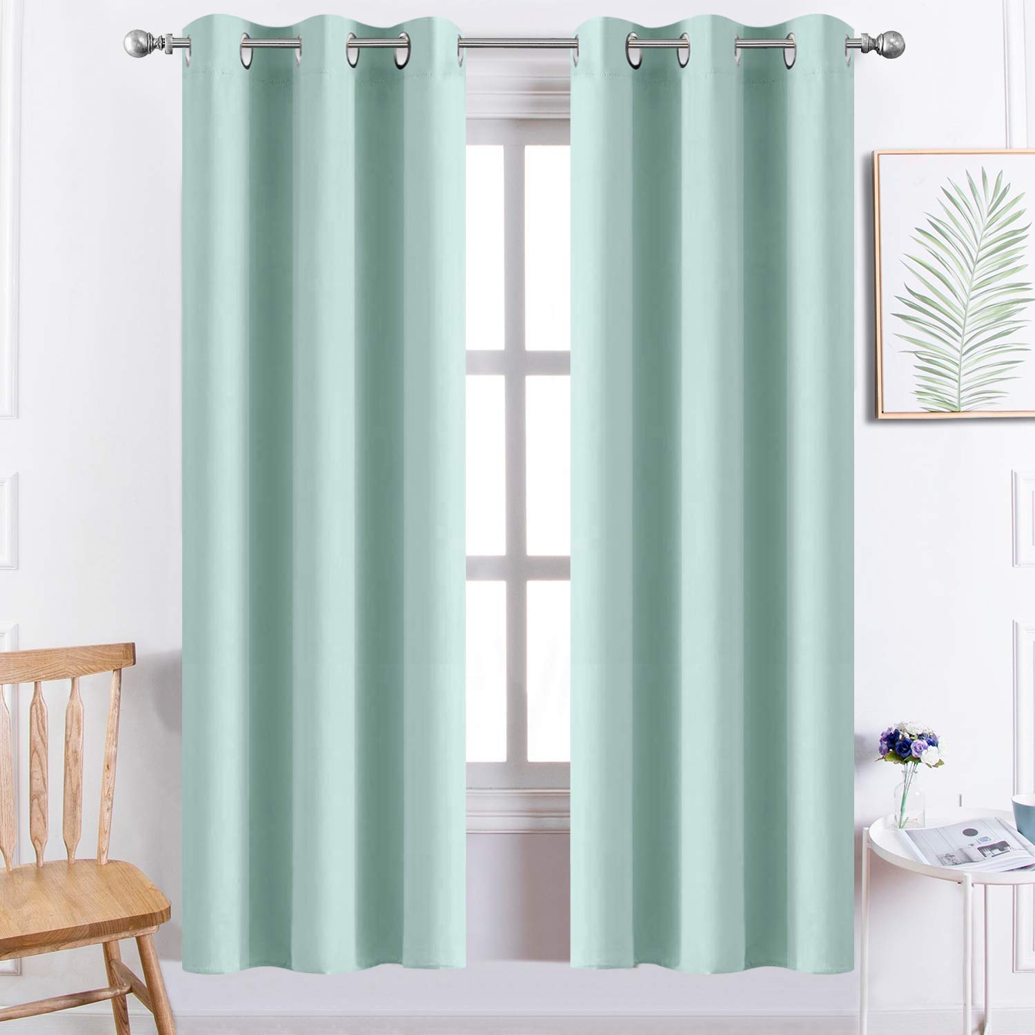 Yakamok Room Darkening Drapes Blackout Curtains Thermal Insulated Grommet Curtain Panels for Bedroom, 38W x 72L, Aqua, 2 Panels