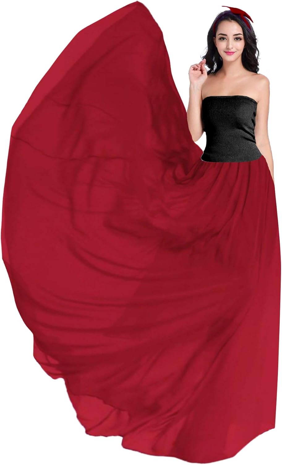 v28 Women Full/Ankle Length Elastic Pleated Retro Maxi Chiffon Long Skirt at  Women’s Clothing store