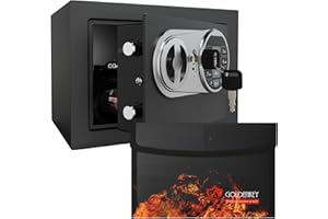 Goldenkey Small Fireproof Safe Box for Home Use, Digital kids Money Safe for Cash and Coin with Keys&Code, Mini Safe Box for Home, House, Hotel, 6.69"D x 9.05"W x 6.69"H, 0.236 Cu.Ft.
