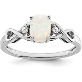 14k White Gold Lab-Created Opal and Diamond Ring, Size 7 | 7 x 5 mm lab-created opal, 2 round 1.6 mm diamonds, tapered band, polished open back