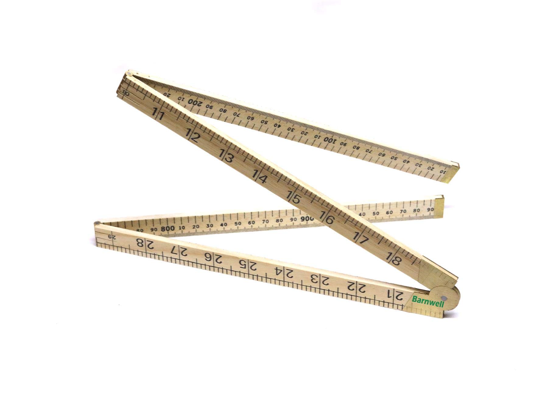 Barnwell 1 Metre 1m 39" Wooden Folding Ruler Metric and Imperial Brass Hinges