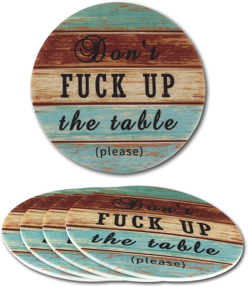 Coasters for Drinks Absorbent Funny - DATYSON Bar Coaster Set No Holder with Wood Pattern, 4 Pack 5" Washable Silicone Cup Mat For Men, Women, as Housewarming Gift, Home Decor