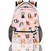 cfpolar Dog Backpack for School, Cute Dog Paws Pink Laptop Backpack Water Resistant Bookbag Computer Bag Travel Hiking Camping Rucksack Daypack Shoulder Bag for Teenager Girls Kids