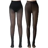 Delcast 2 Pairs Fleece Lined Tights Women,Fake Translucent Thermal Sheer Thick Pantyhose Leggings for Winter