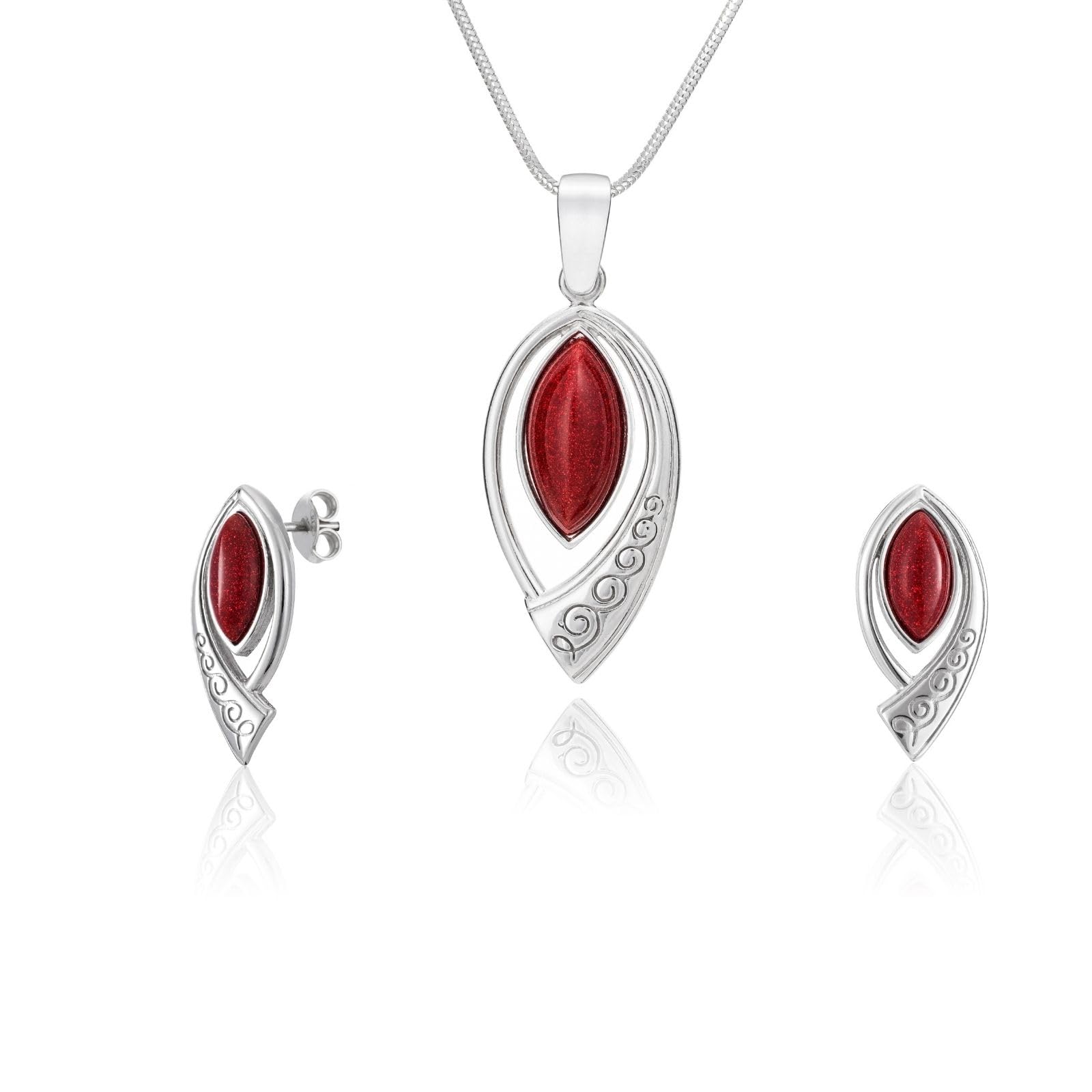 STERLL Charming Jewelry Set With Silver Snake Chain And Red Gemstone Accent