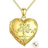 HKPATOP Tree of Life Locket Necklace That Holds Pictures Sterling Silver Family Tree Pendant Heart Locket Necklace Memorial Jewelry Gifts for Women Mom