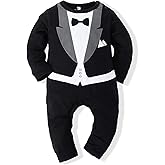 Kimocat Baby Boy Romper Tuxedo Jumpsuit Gentleman One-Piece Button-Down Bowtie Wedding Suit Bodysuit