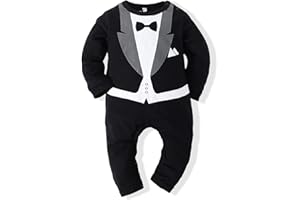 Kimocat Baby Boy Romper Tuxedo Jumpsuit Gentleman One-Piece Button-Down Bowtie Wedding Suit Bodysuit