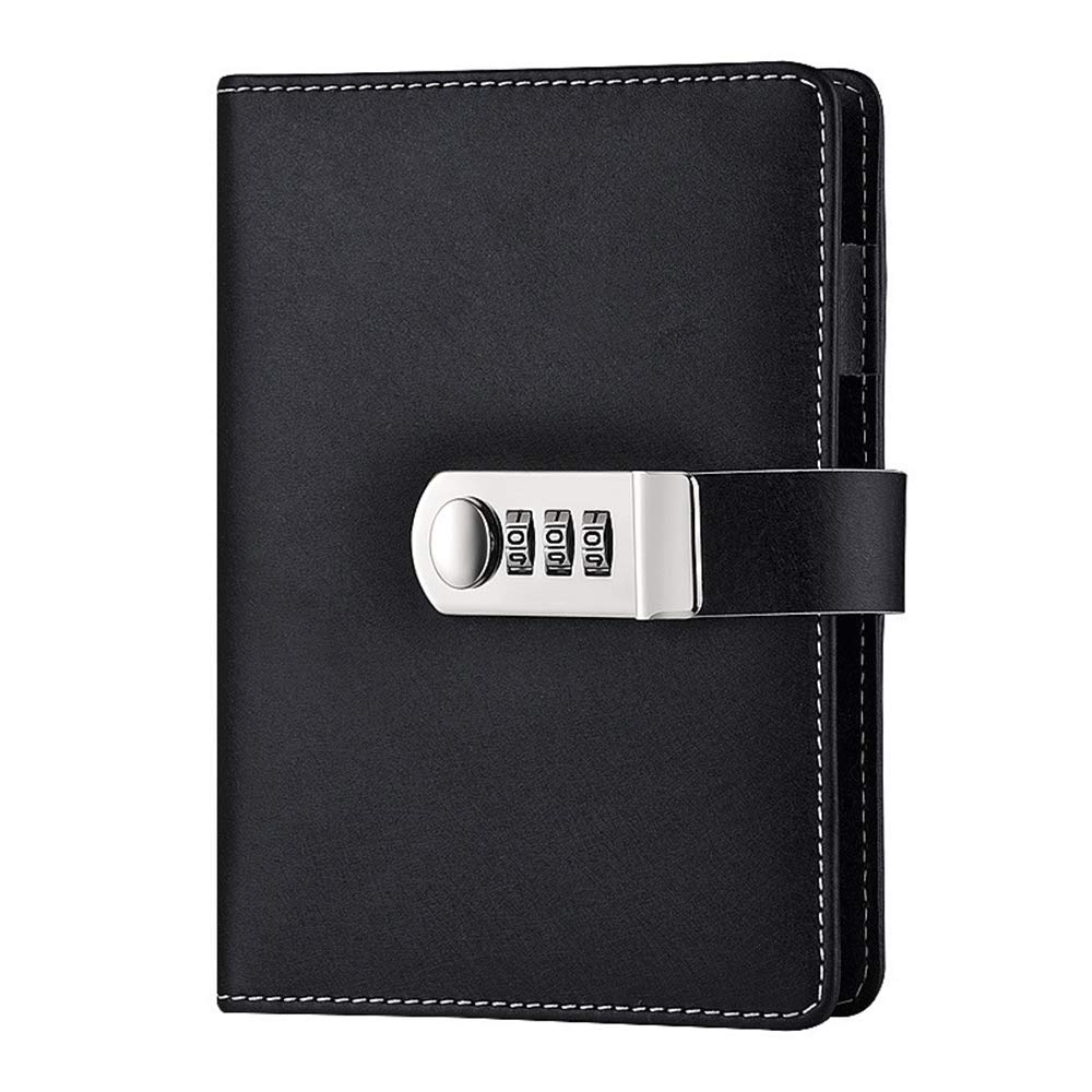 Supertool A6 Refillable PU Leather Notebook with Code Closure, Pen Holder and Card Slots (Black)