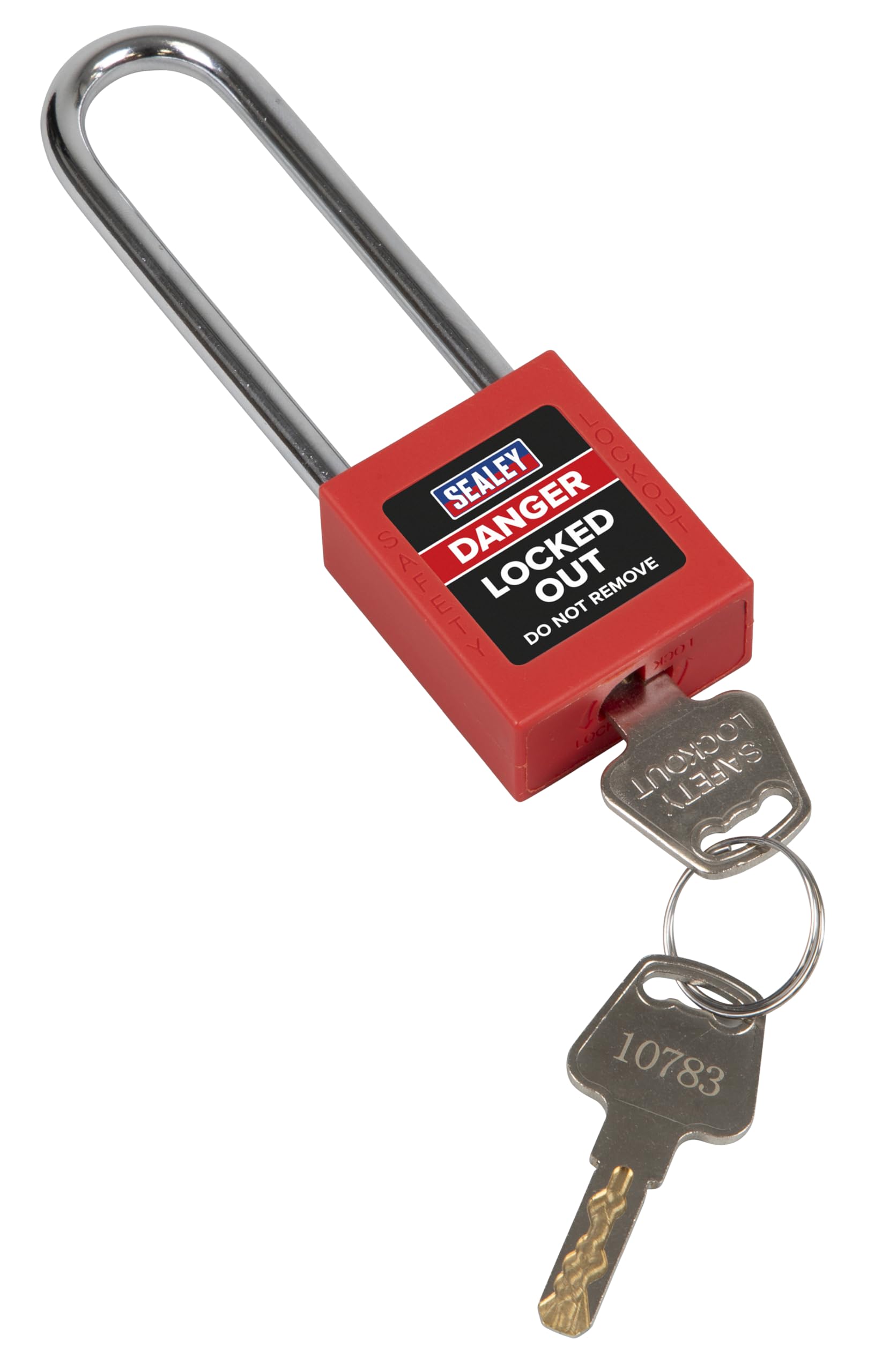 Sealey EV12 Safety Lockout Padlock, Long Shackle, Heavy-Duty, Red