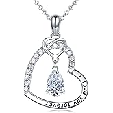 CCmfgjew Valentines Day Gifts Heart Necklaces 925 Sterling Silver Birthstone Heart Pendent Necklace I Love You Forever Jewelry Gifts Women Wife Girlfriend Mom Birthday Anniversary Mother's Day Gifts