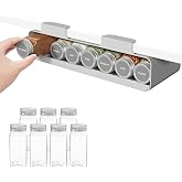 Lifewit Under Cabinet Spice Rack, Seasoning Organizer with 7 Spice Jars | Under Shelf Spice Organizer with Silicone Funnel &amp; Lables, Space Saving Seasoning Storage Solution for Kitchen, Cabinet, Grey