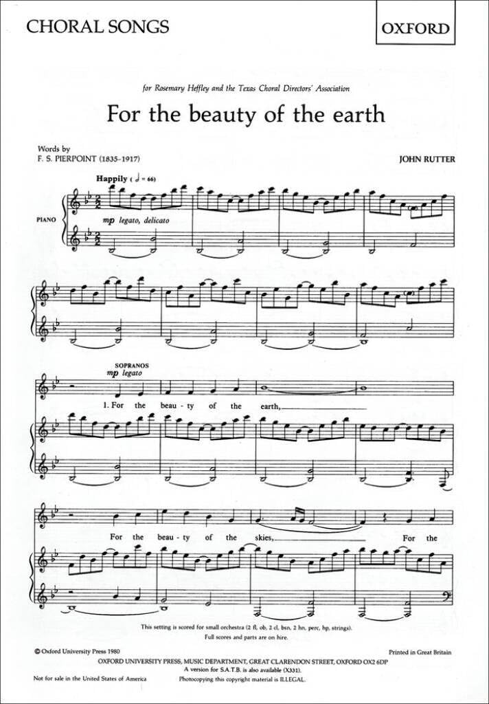 For the beauty of the earth: SA vocal score