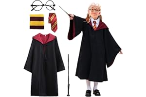 Kitimi Wizard Costume Party Cosplay Set, Wizard Cloak Robe for Kids, Wizarding World Halloween Costume, Accessories for Party