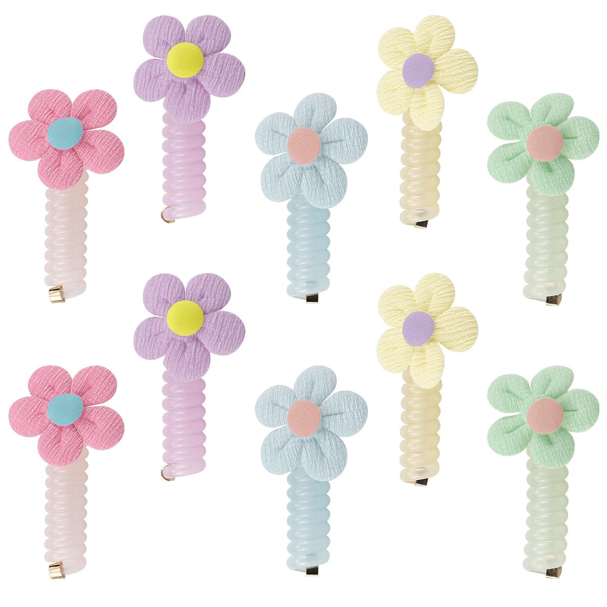 FERCAISH Pack of 10 Colourful Telephone Wire Hair Bands, Spiral Hair Ties, Braided Telephone Cable Hair Bands for Children, Girls and Women