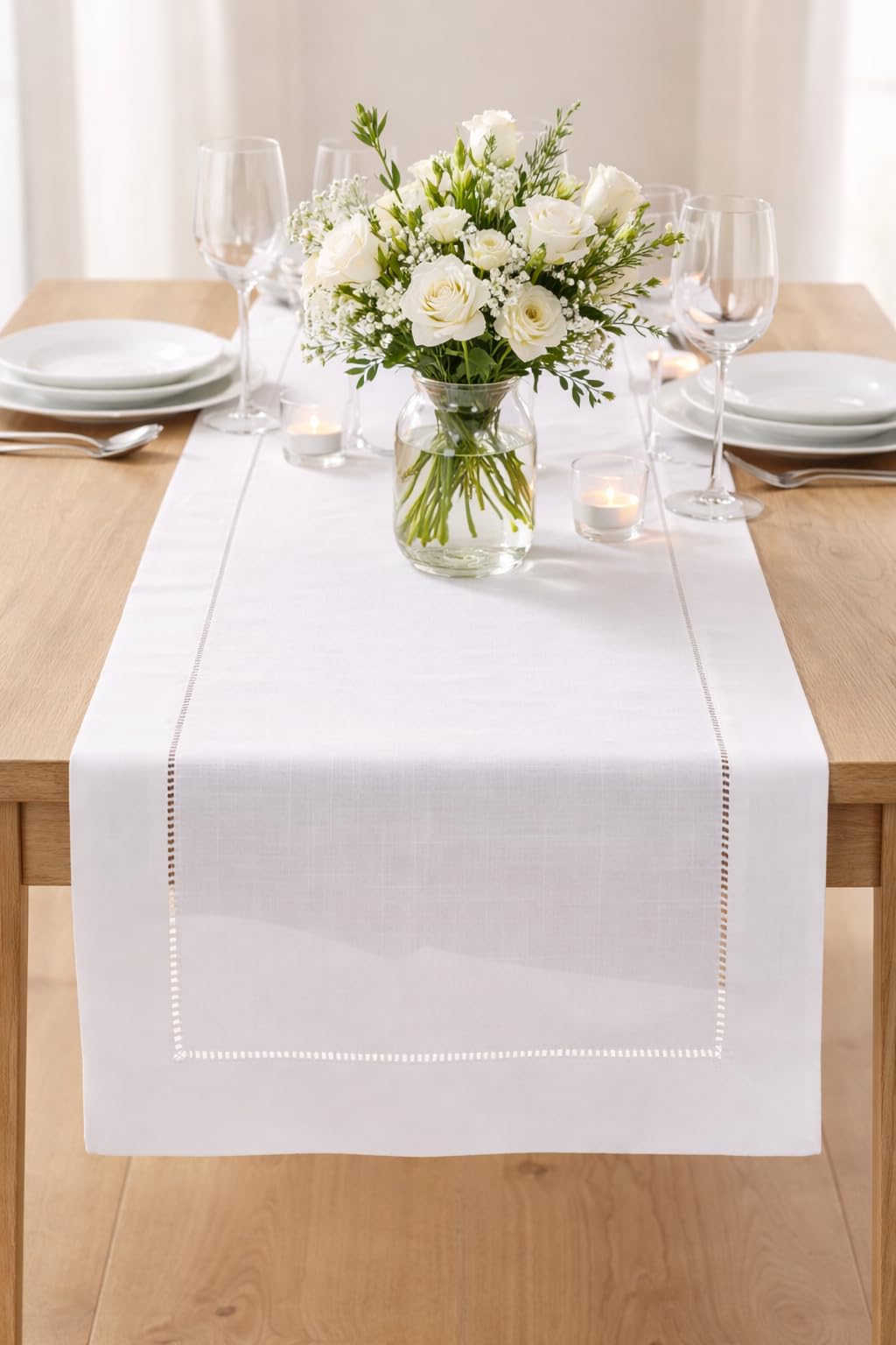 FENNCO Styles Hemstitched Linen Napkins Table Cloth