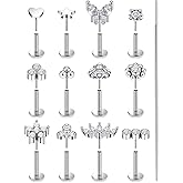 Lsnevsie 14K Gold Filled 20G 18G 16G Threadless Flat Back Earrings Studs Surgical Stainless Steel Clear CZ Push In Nose Rings Studs Tragus Helix Conch Cartilage Earrings Piercing Jewelry For Women Men