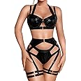 Kaei&Shi Strappy Harness, All Adjustable, Underwire Racerback, 4pc Garter Set