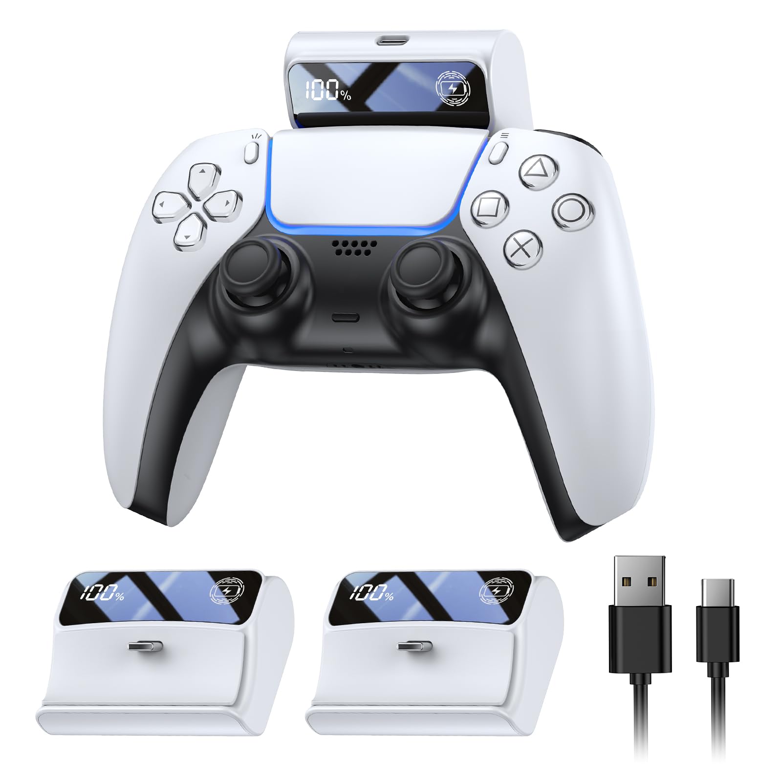 FASTSNAIL Rechargeable Battery Pack for PS5 Controller, LED Display 2 Pack 7400mWh Fast Charging for PlayStation 5 DualSense Battery Pack, Play and Charge Kit for ps5 Accessories