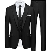 WULFUL Men’s Slim Fit Suit One Button 3-Piece Blazer Dress Business Wedding Party Jacket Vest & Pant