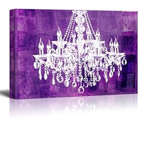 Canvas Wll Art - Crystal White Chandelier on Grunge Purple Background - Giclee Print and Stretched Ready to Hang - 12"x18"