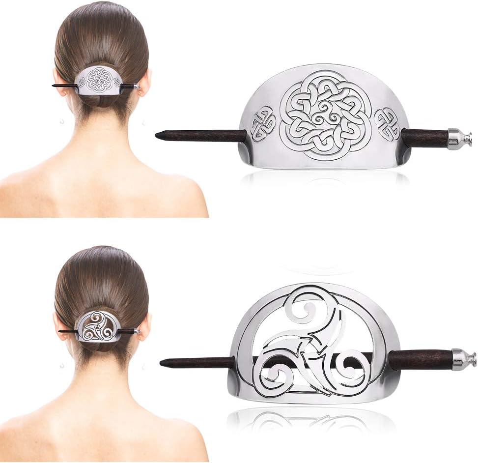 Celtic Hair Clip for Women Vintage Nordic Viking Knot Hair Barrettes Slide Pins with Wooden Stick for Girl Long Hair 2Pcs (5.51 * 1.96 * 1.18in)