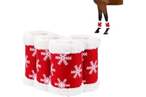 AUECOOME Christmas Red Horse Leg Protectors Faux Fur Polyester Standing Wraps, Pack of 4 (Snowflake)