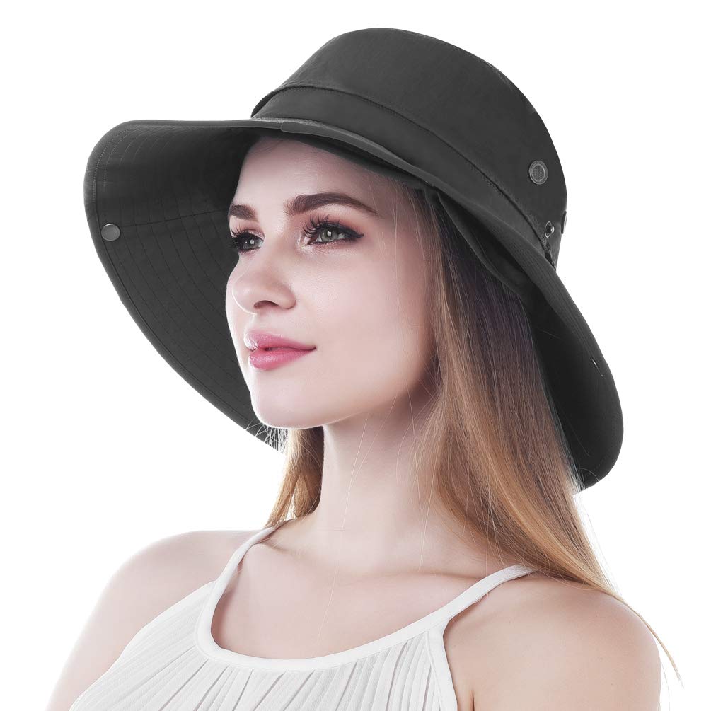 VBIGER Sombrero de Sol Protección UV para el Verano ala Ancha Pesca Plegable Sombreros con Solapa Extraíble y Malla Transpirable (Gris Oscuro)