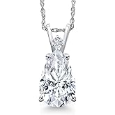 Gem Stone King 14K White Gold White Moissanite Pendant Necklace for Women | 3.11 Cttw | Gemstone Birthstone | Pear Shape 12X8MM | With 18 Inch Chain