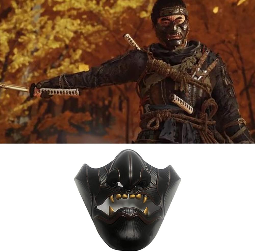 Halloween Masks Ghost of Tsushima Mask, Half Face Japanese Warrior