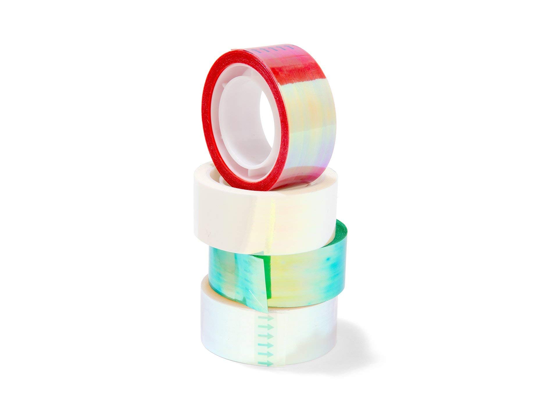 Modulor Set of 4 Multi Coloured Mirror Effect Iridescent Gift Wrap Tape 10m Length x 19mm Width