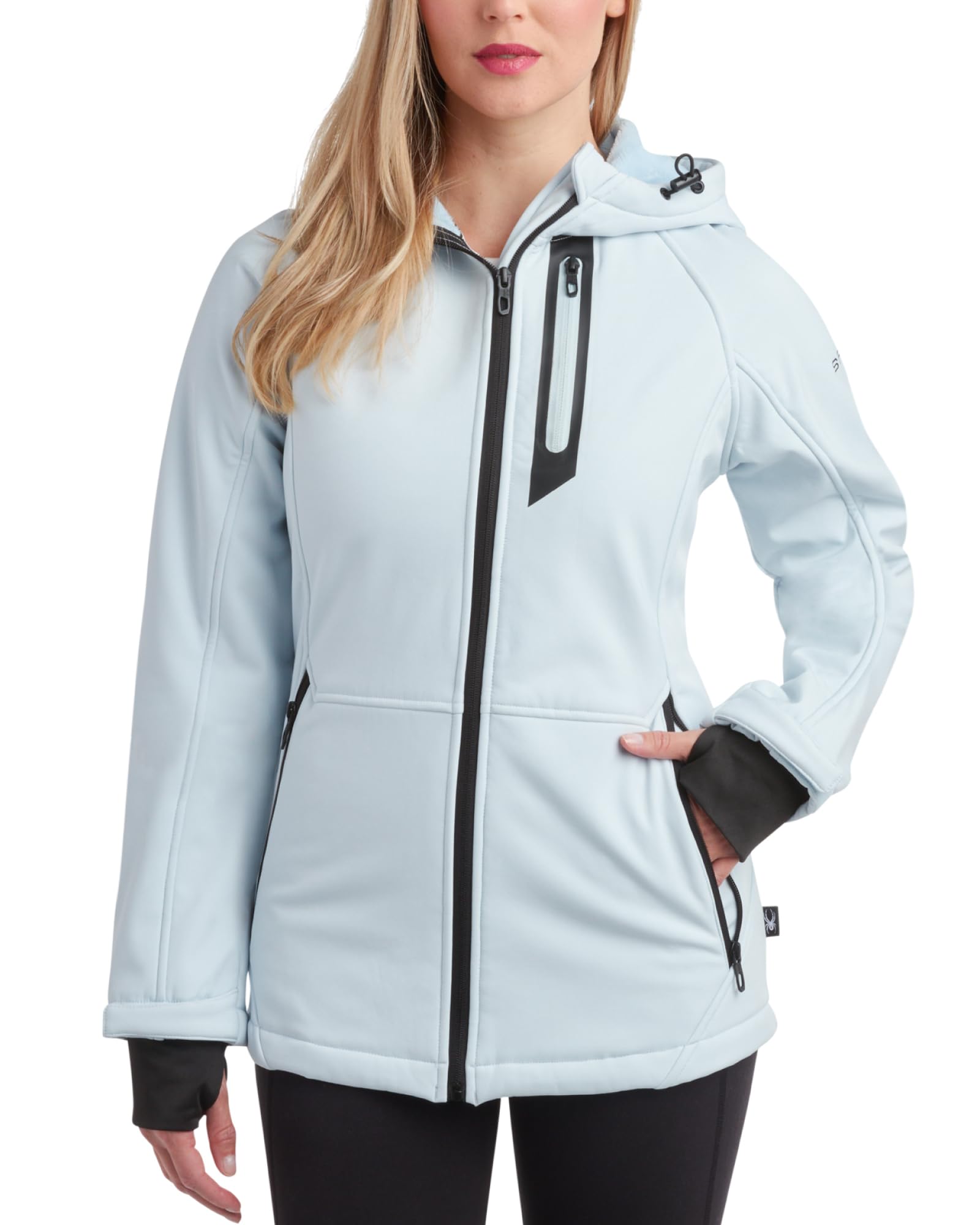 Photo 1 of Spyder Womens Softshell Jacket - Lightweight Terry Fleece Hoodies for Women Water Resistant Zip Up Womens Windbreaker Jacket, Size Medium, Ash Blue