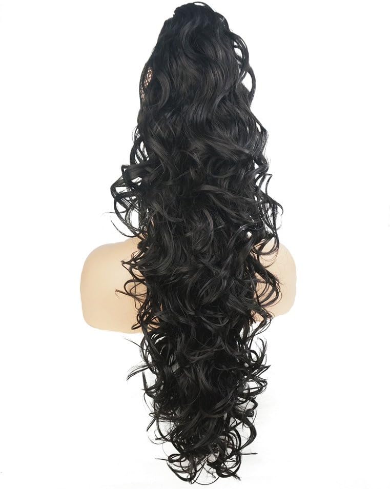 Lydell 30" Long Curly Styled Clip In Claw Ponytail Hair Extension Synthetic Hairpiece 280g with a jaw/claw clip (Darkest Brown) - Image 3