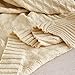 Longhui bedding Cream Cotton Cable Knit Throw Blanket for Couch Chairs Beach Sofa, Home Decorative Lightweight Blanket, Beige 50 x 60 inch with a Washing Bag Silk Bow Tie Package
