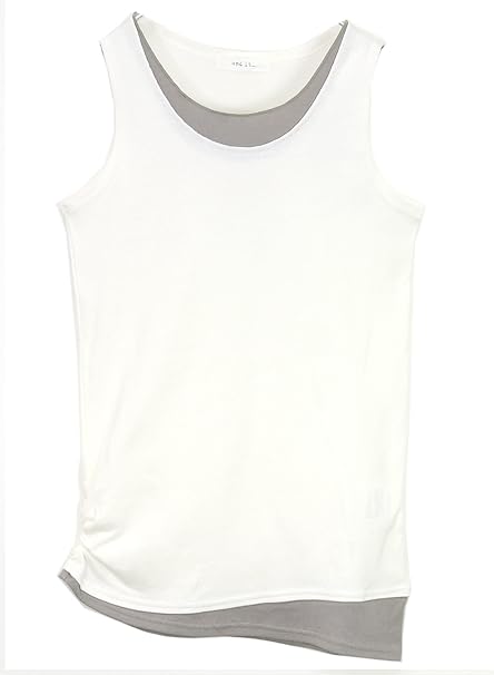 Amazon アンドイット And It ななめ配色 くしゅレイヤード ロング タンクトップ レディース ボトムス 10 ホワイト グレージュ 18ver M キャミソール タンクトップ 通販