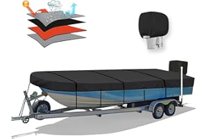 Solim 14FT Jon Boat Cover with Motor Cover, 900D PU Waterproof Heavy Duty Mooring Cover, Trailerable Marine Grade Polyester Canvas Replacement for Jon Boat 14' Long Beam Width Up to 70 in, Black