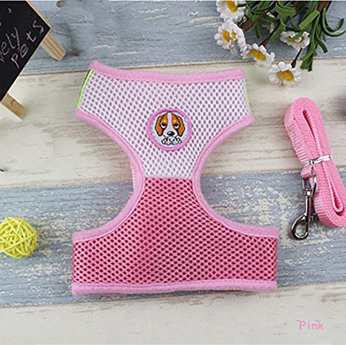 Puppy Harness, OOEOO Pets Dog Mesh Walking Chest Collar Strap Durable Walk Harnesses Vest (Pink, M)
