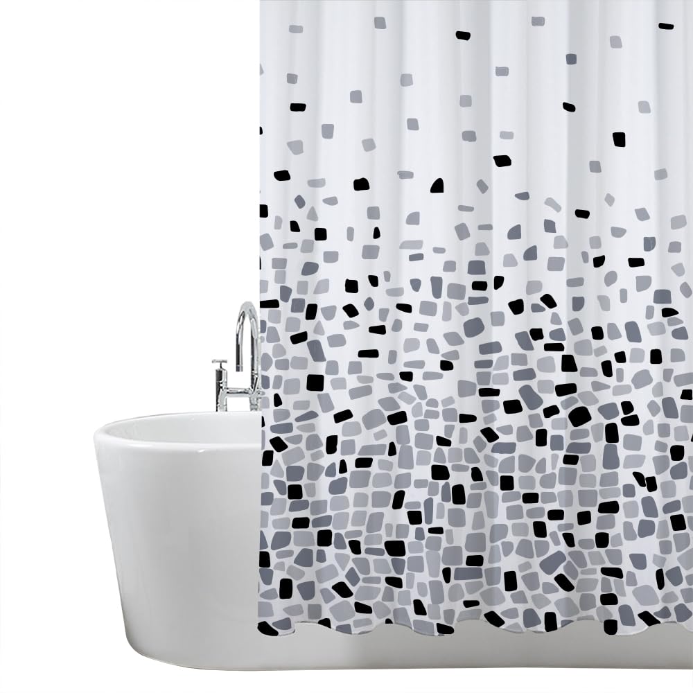 ANSIO Shower Curtain for Bathroom - Mould and Mildew Resistant - Mosaic Black, 180 x 180 cm (71 x 71 Inch) | Water Repellant Fabric | 100% Polyester