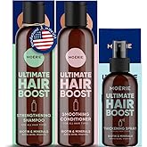 Moerie Mineral Shampoo and Conditioner Plus Hair Growth Spray Set – Ultimate Hair Care Pack – For Longer, Thicker, Fuller Hair - Volumizing Hair Care Products – Paraben & Silicone Free - 3 Products