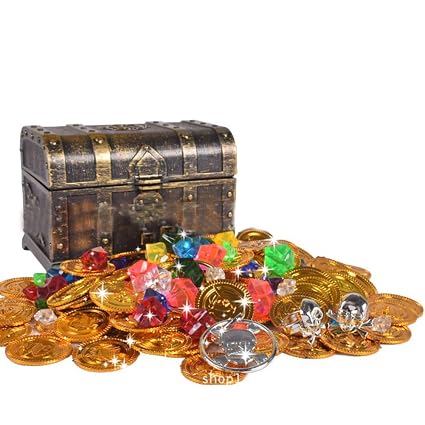 Thboxes Retro Treasure Box with Lock Toys for Party Favors Props Decoration Pirate Treasure Chest for Kids Pirate Treasure Chest Cover (Bronze) Set 14x11x10cm