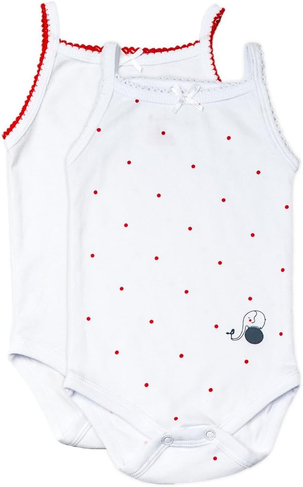 Feathers Baby Girls Polkadot 100% Cotton Super Soft Camisole Onesies 2-Pack