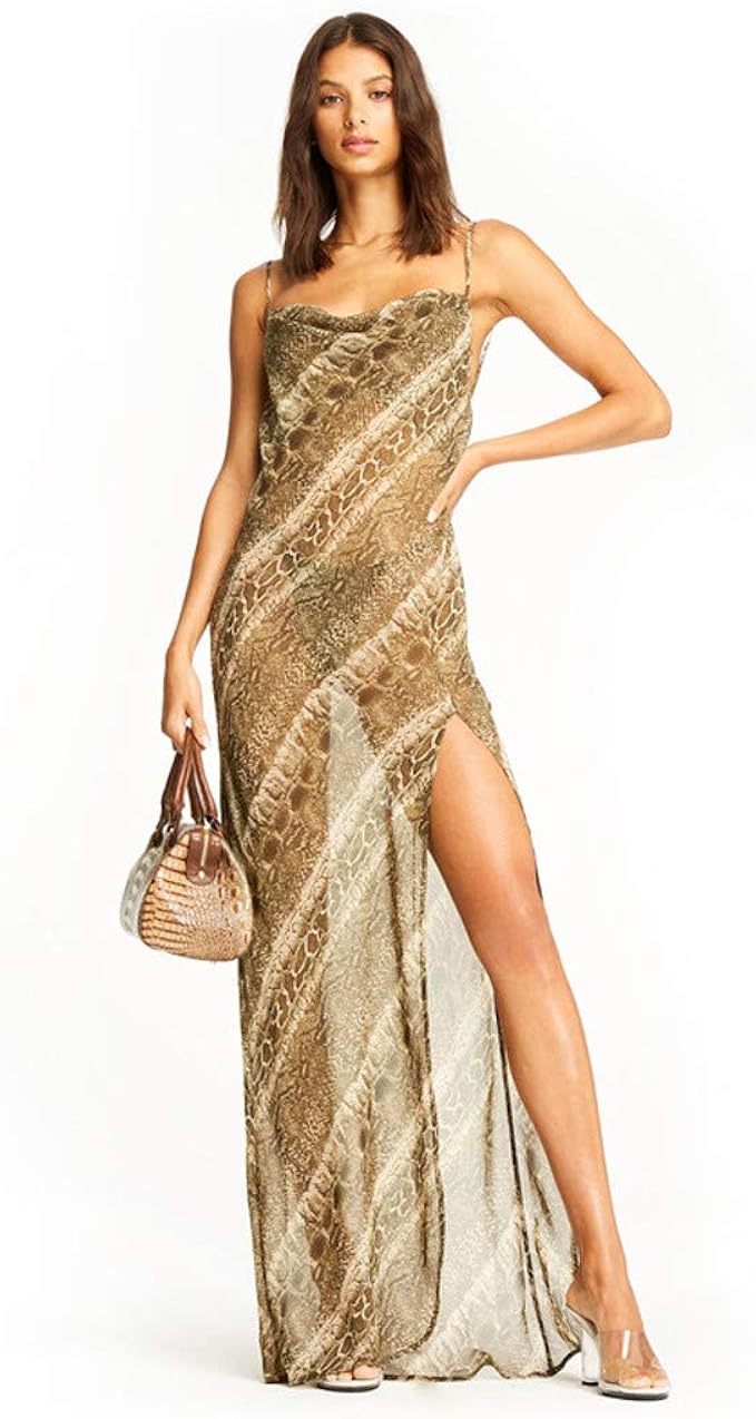 snake print backless dress