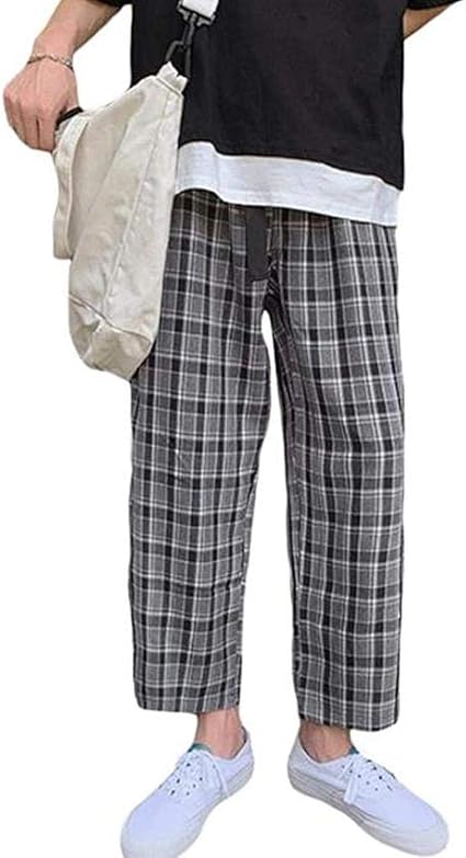Amazon ウンセン チェックパンツ メンズ ゆったり 九分丈 ワイドパンツ チェック柄 ファッション ロングパンツカジュアル おしゃれ メンズパンツ ストリート系 夏 ロングパンツ 通販