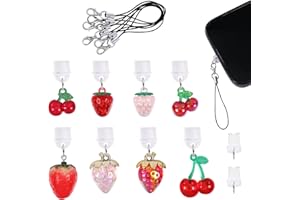 WEWAYSMILE 8 Pcs Type C Dust Plug Charm Cute Cell Phone Charms Mobile Dustproof Plugs with Charms for Most Type C USB C Cell Phone(Resin Strawberry Cherry)
