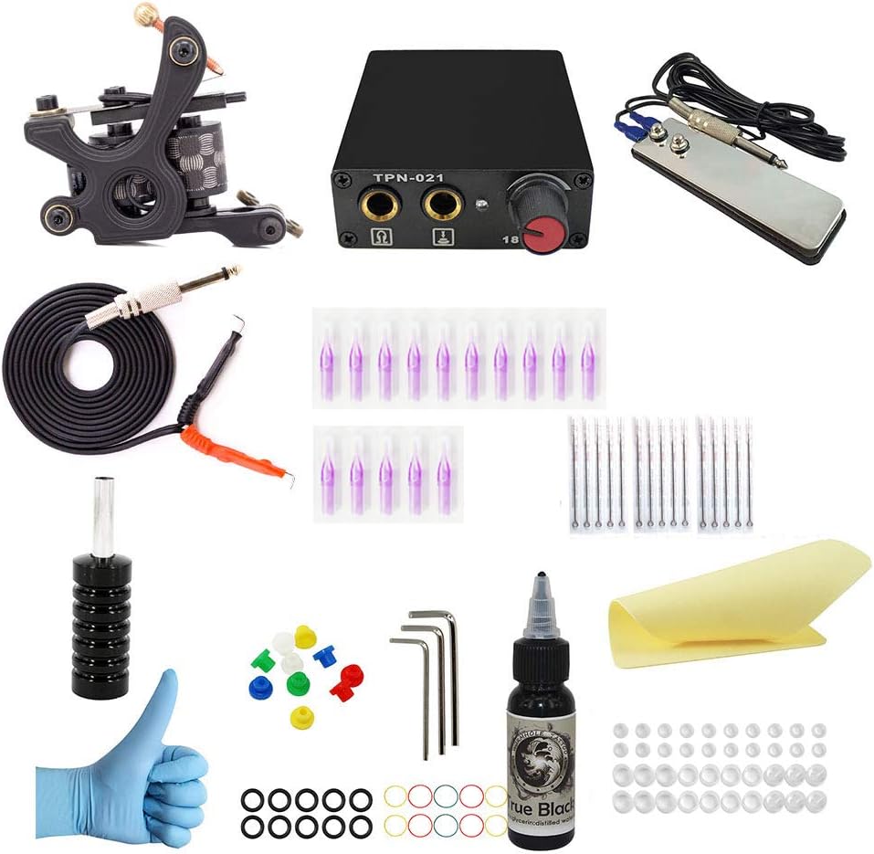 Wormhole Complete Tattoo Kit for Beginners Tattoo Power Supply Kit 1 Black Tattoo Ink 5 Tattoo Needles 1 Pro Tattoo Machine Guns Kit Tattoo Supplies SL-TK032