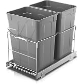 FOHERE Pull Out Trash Can Under Cabinet, 35 QT Double Under Sink Trash Can Waste Container with with Chrome Wire Bottom Mount and Handle, Heavy Duty Garbage Recycling Bin for Kitchen Cabinet, Sink