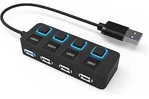 CINOLINK USB 3.0 Hub,4-Port Mini USB hub 3.0,2.0 Hub with Individual LED Power Switches,USB Expander for Laptop,PC,MacBook,Flash Drive,Console, Printer,Camera,Keyborad,Mouse,and More USB Devices