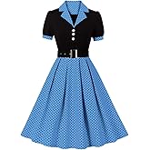 Women 50s 60s Vintage Polka Dot 1950s Cocktail Party Swing Dress Doll Collar Retro Audrey Hepburn Rockabilly Prom Dress