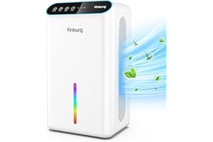 VINBURG Dehumidifier for Home, Dehumidifier for Basement with 85 OZ Big Water Tank, (800 sq.ft.) Small Dehumidifier with Drain Hose for Bedroom Bathroom with Auto Shut Off, Timer, 7 Colors LED (White)