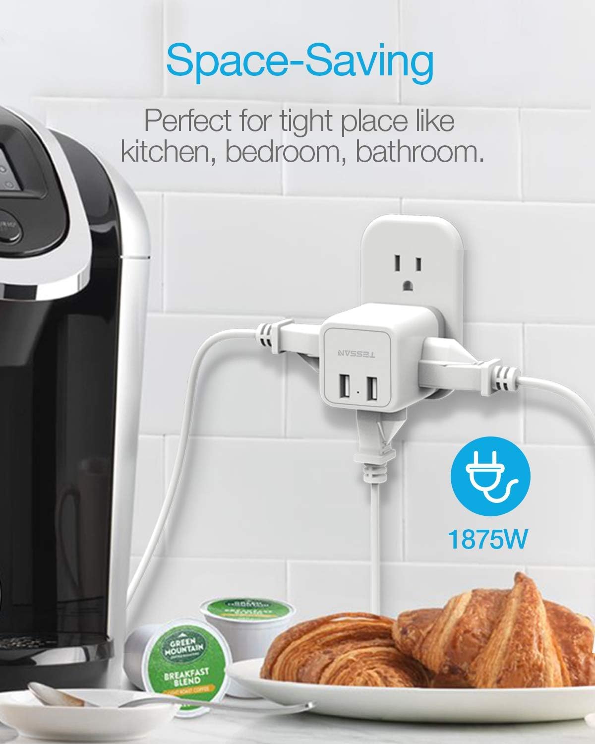Multi Plug Outlet Extender with USB Charger, Travel Charging Cube Power Wall Outlet Expander for Cruise Essentials, Multiple Outlet Plug Splitter with ETL Listed for Home, Dorm, Office: Electronics